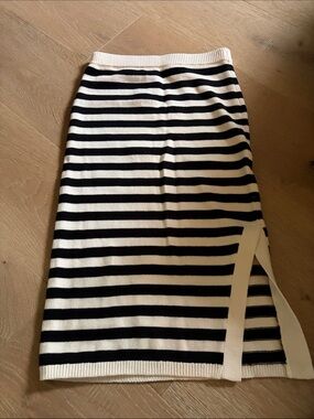 Sanctuary Black and White Striped Midi Knit Skirt